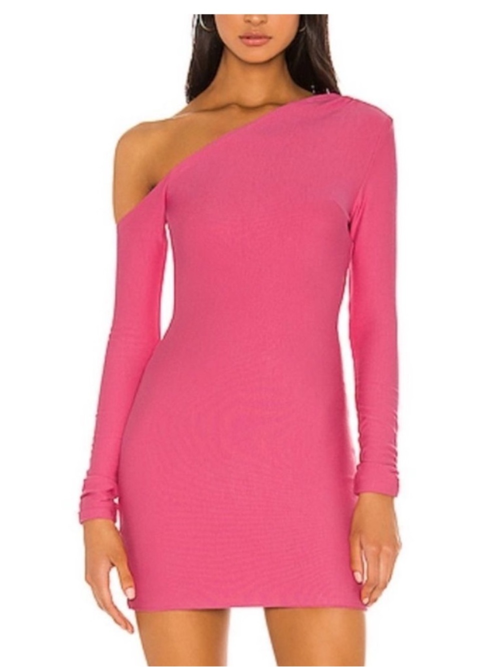 h:ours REVOLVE Maysi Asymmetric Long Sleeve Bodycon Mini Dress in Taffy Pink XS